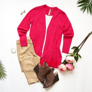 pink open front cardigan